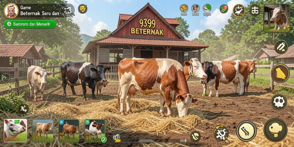 Antarmuka menarik dan fungsi intuitif dalam game Beternak.